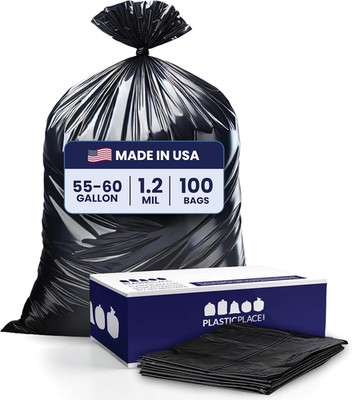 Plasticplace 55-60 Gallon Trash Bags, 1.2 Mil Heavy Duty Contractor Garbage Bags