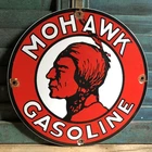 VINTAGE MOHAWK GASOLINE MOTOR OIL OILS PORCELAIN ENAMEL GAS PUMP SIGN