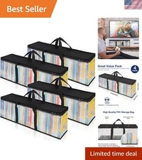 DVD Storage Bags Set of 4 Clear PVC Media Holder Case with Handles for DVDs/C...