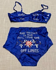 Vintage WW2 Lingerie Set Embroidered RARE 1940 WWII Satin Sweetheart Souvenir