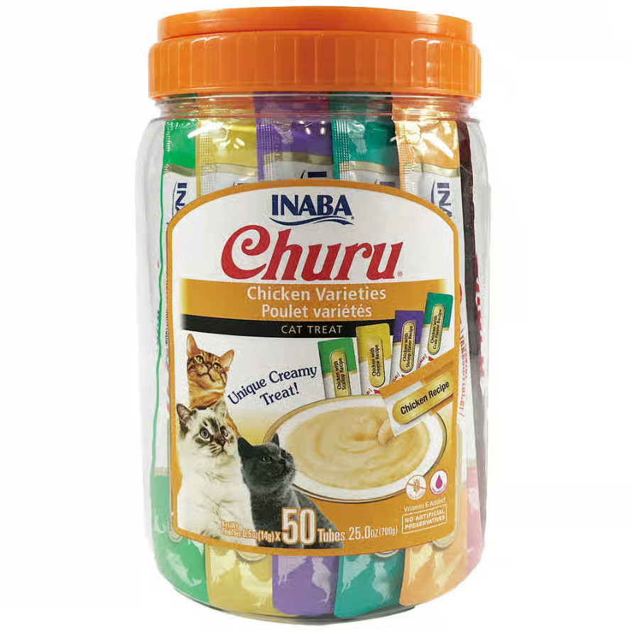 4 Packs, Inaba Churu Chicken Puree Variety Box 50 tubes