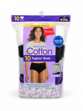Hanes Women's 10 Pack Cotton Blend Brief Panties Size Large Full Coverage Assort