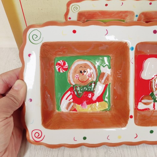 Antiguo plato de cerámica de tres secciones de pan de jengibre y especias de jengibre de moda Navidad - Imagen 6 de 9