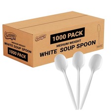 Medium-Weight White Plastic Spoons Pack of 1000 for Catering Events