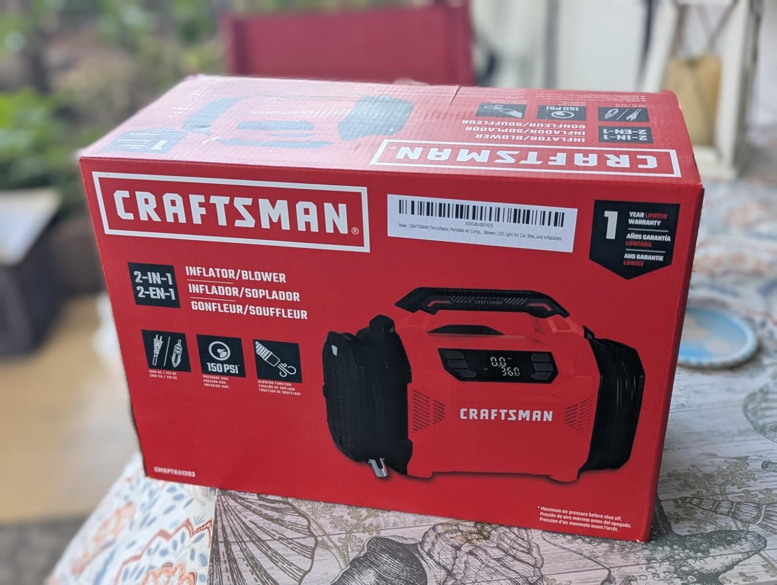 CRAFTSMAN Dual Power Tire Inflator Portable Air Compressor, 12V DC Car Plug & 12