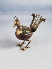 Vtg sterling silver jasper stone egg turquoise bird peacock figurine Mexico