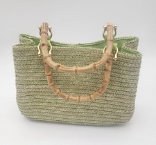 Vintage Straw Handbag With Bamboo Handles Green Purse Bag