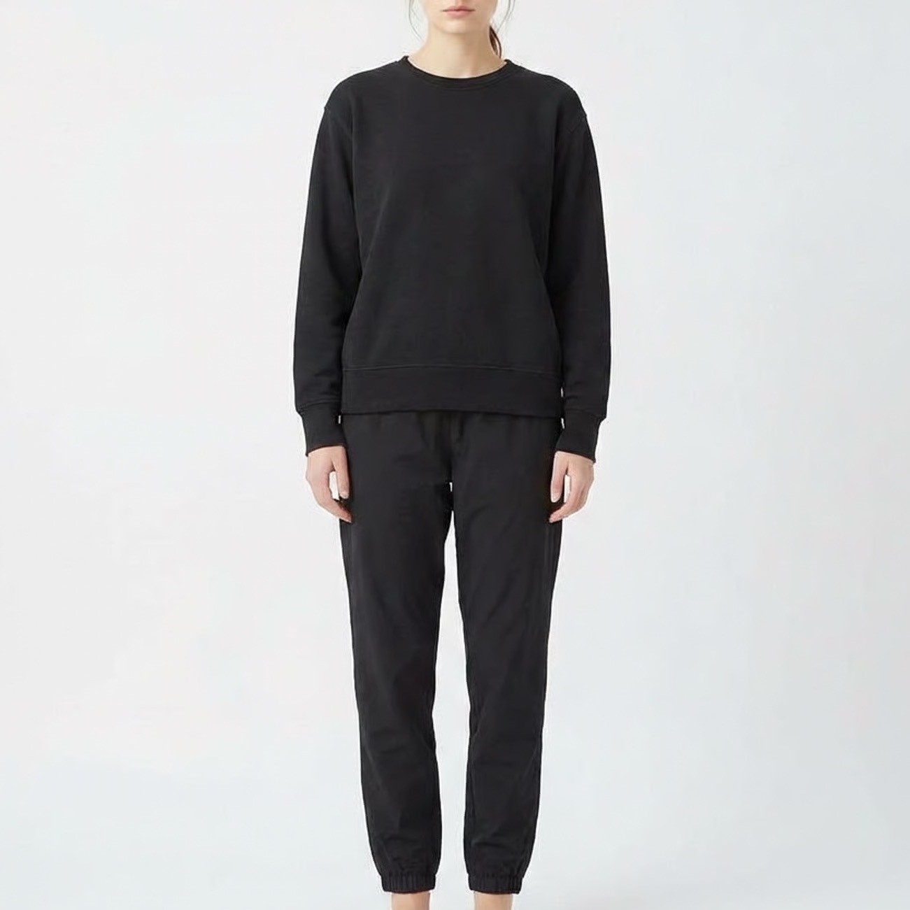 Naked Wardrobe Black Sweatshirt Jogger Set XS Raw Edge Loungewear