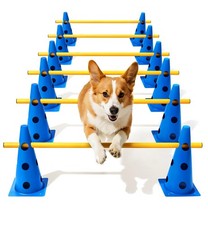 Dog Agility Course Backyard Set, Dog Agility Hurdle Cone Set with Height Adju...