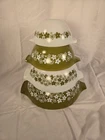 Vintage Pyrex Crazy Daisy Spring Blossom green Cinderella Nesting Bowls Set of 4
