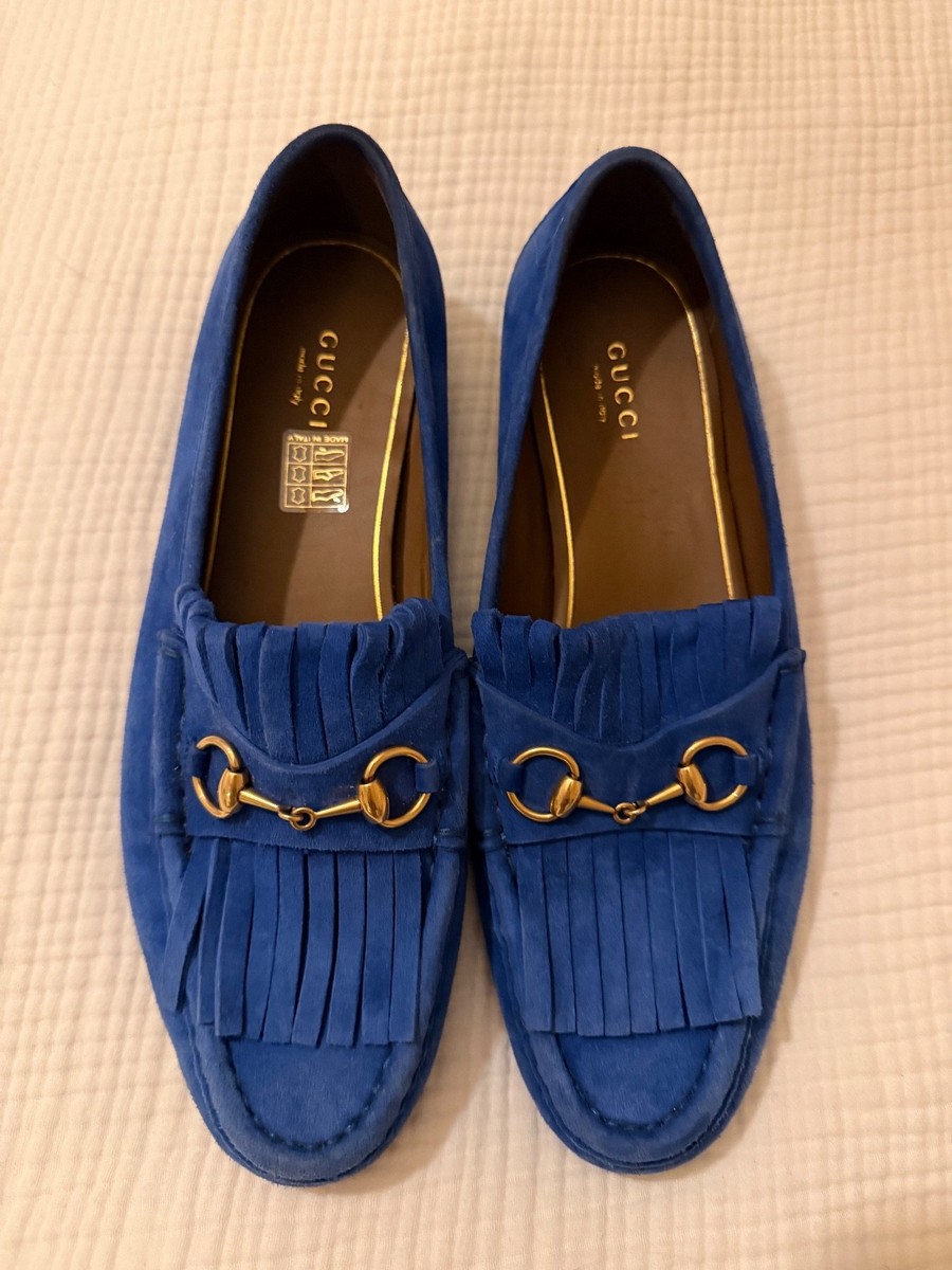 Gucci Women Blue Suede Fringed Loafer Moccasins Size: EU 38 1/2 | eBay
