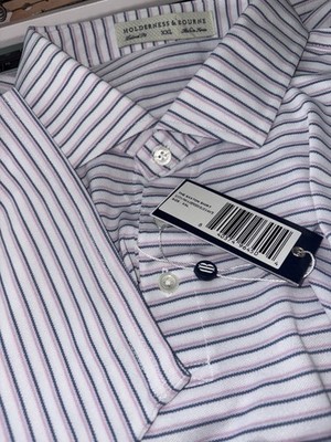 New Holderness & Bourne 2XL XXL Saxton Pink Blue Striped Golf Polo Tailored Fit