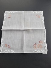 Vintage Ladies Hankie Pink Floral With Applique