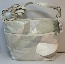 Vintage 1980's Leather Patchwork Purse Beige Over Shoulder Adjustable Strap NWT