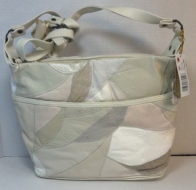 Vintage 1980's Leather Patchwork Purse Beige Over Shoulder Adjustable Strap NWT