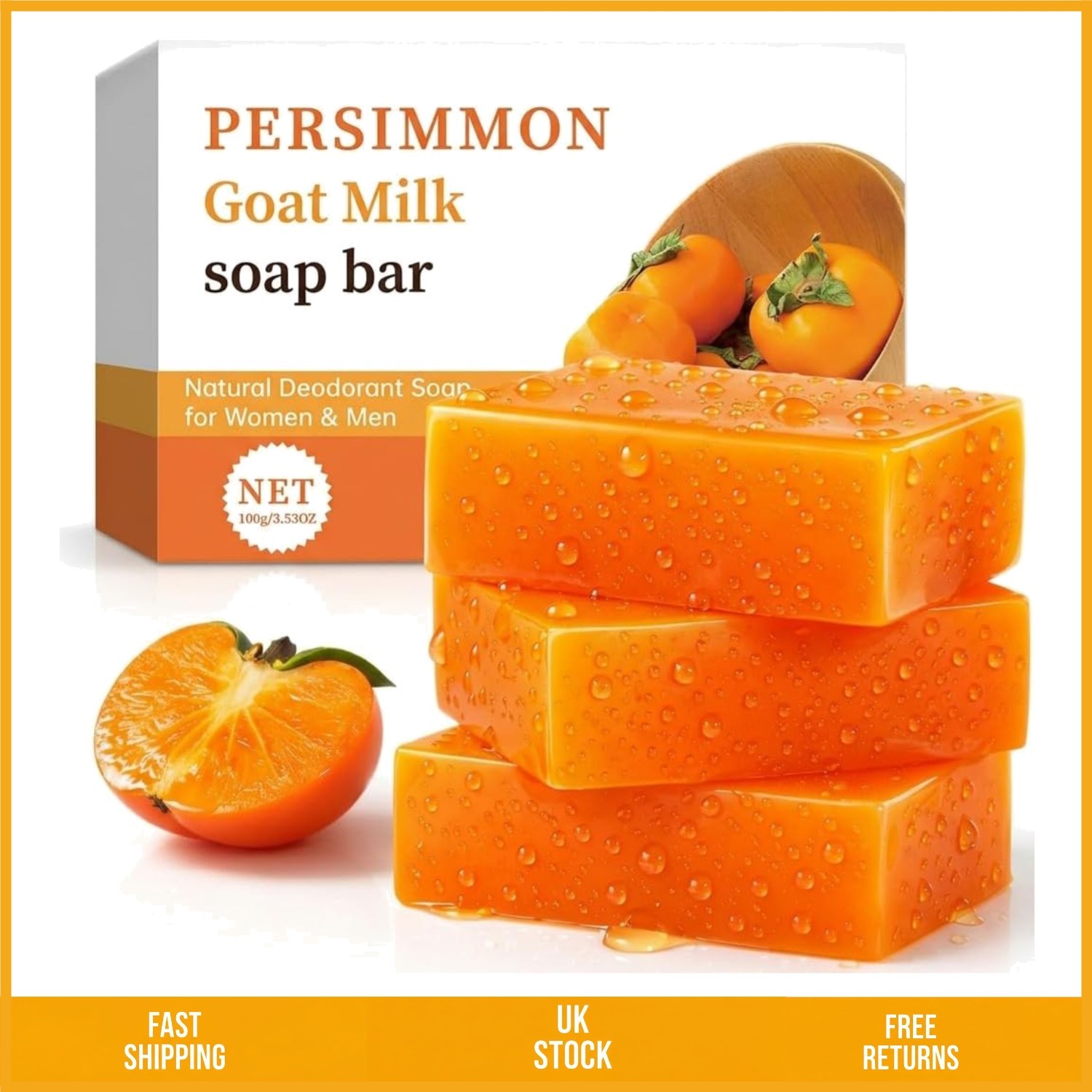 Deodorizing Persimmon Natural Body Soap Odor Control Bar Multipack 3 x 100g