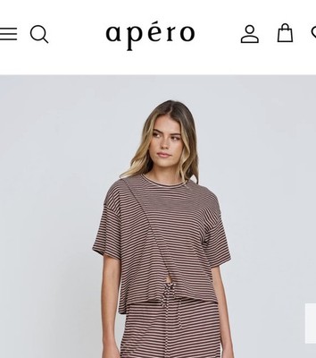 Apero Ivy Stripe Wrap Tee - Chocolate / White breastfeeding shirt
