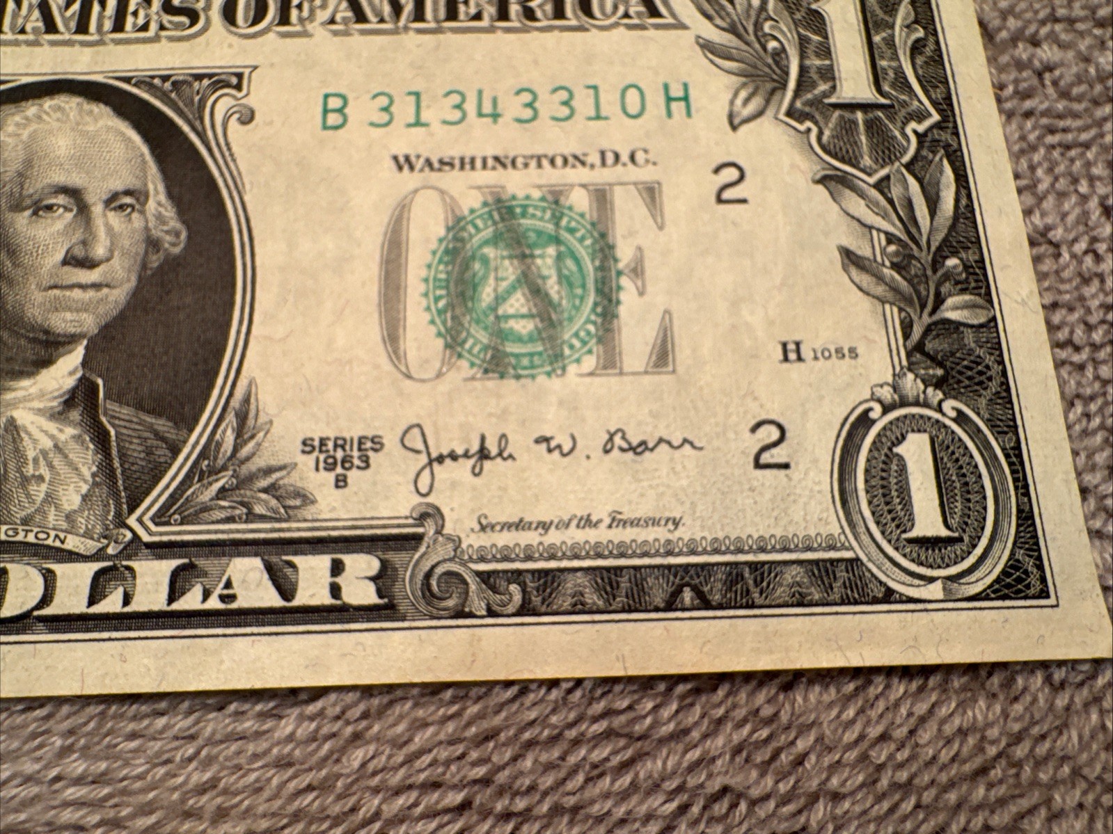 1963B Joseph Barr “FOUR OF A KIND” Poker Bill Note Fancy Serial Number 1 Dollar