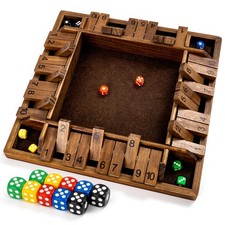 ropoda 14"Large 4-Way Shut The Box Game for Family Party, Wooden 14in, Brown