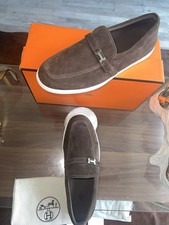 Hermes Brown Suede leather Like Loafer slip on shoes loafers sz 45 EU and 11 US