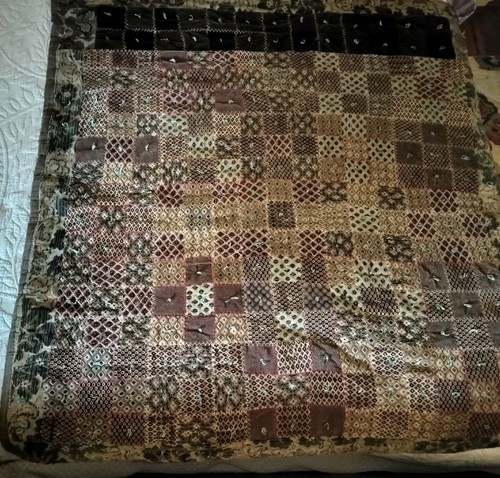 Antik Vintage Anfang 1900 Handarbeit Patchwork Wandteppich Samt gebunden Quilt 66"x66 - Bild 2 von 11