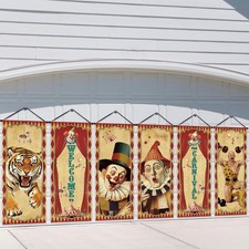 6 Pcs Vintage Circus Carnival Banner Retro 16 x 41 inches, mixed