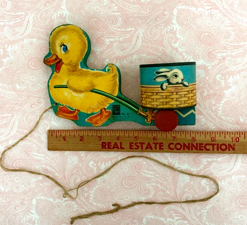 Vtg.Fisher Price #6 Easter Chick Cart.Pull Toy.MCM Collectible