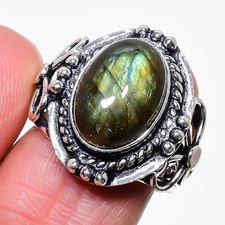 Natural Labradorite Gemstone 925 Sterling Silver Jewelry Ring Size 6.5 US