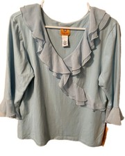 Ruby Red Ruffled Blouse NWT Sz L, Ruffled Nec...