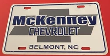 Vintage McKenney Chevrolet Dealership Booster License Plate Belmont NC
