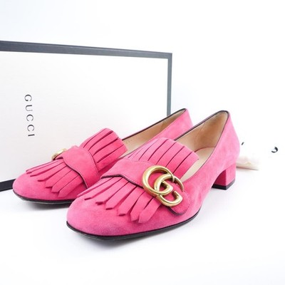 GUCCI Women's Loafers GG Marmont Suede Pink EU37/US7 120304c