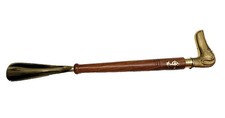 Shoe Horn Handmade Vintage Solid Wooden Brass Dog Handle - Nautical Style