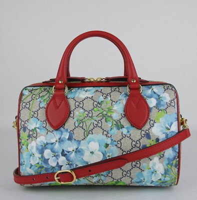 New Gucci Blue Bloom GG Coated Canvas Small Boston Bag Handbag