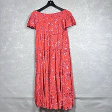 Free People Barclay Dress XS Orange Red Maxi Off The Shoulder Floral Ruffle