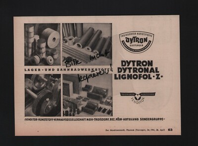 Troisdorf, Advertising 1941, Venditor Plastic Sales GmbH Dytron Dytronal