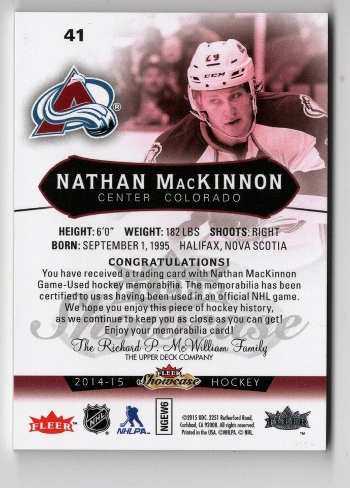 2014-15 Fleer Showcase White Hot Patch #41 Nathan MacKinnon 8/9 !! - Image 2 of 2