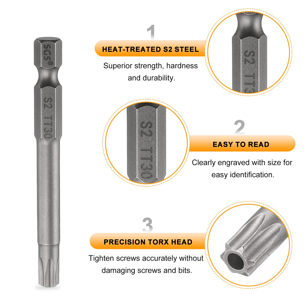 トリミングチョーカー442 タム 3pcs TT30 Torx Head Screwdriver Bit 2.56