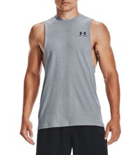 Under Armour Tank Top Men's Left Chest Cut Off Steel Gym Heather Grey XXL New