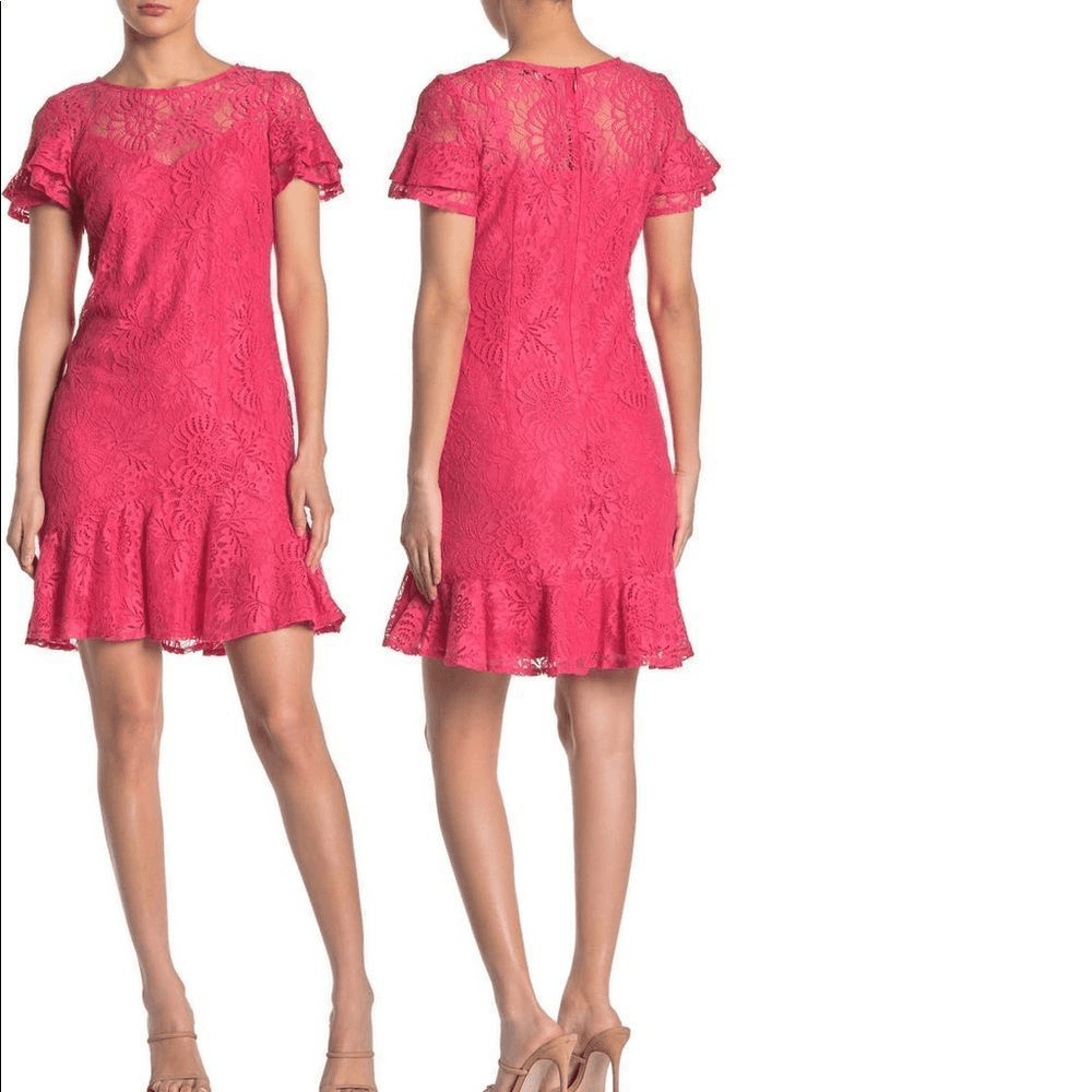 kensie tiered lace dress Kensie Floral Irene Smocked Midi Dress Curve FUCHSIA-RED / 1X by Sugarlips