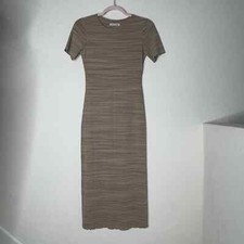Reformation Jeans Perry Dress Midi Size S Beige Short Sleeve Ribbed Stretch