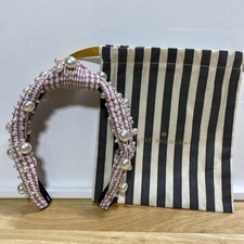 Lele Sadoughi Houndstooth Pearly Bead Knotted Headband Dusty Pink Embellished