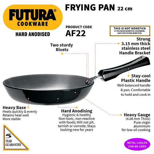 Futura Hard Anodised 22 cm 4.06 mm Frying Pan/Fry Pan/Skillet Kitchen Cookware - Picture 2 of 7