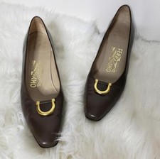 RARE Vintage Salvatore Ferragamo Couture Gancini Shoes Heels Low Walking