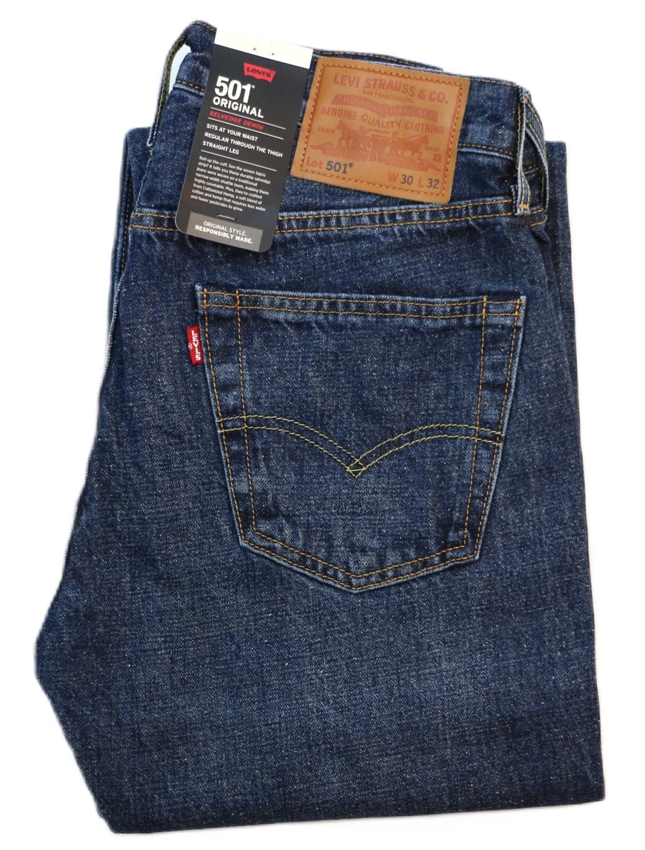 Levi's Premium 501 Original Fit Selvedge Jeans Men's Sizes Dark