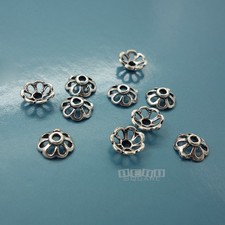 10 Oxidized Sterling Silver 7mm 6.8mm Openwork Floral Spacer Bead Caps 33801