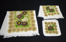 3 Pc Set Vtg Cannon Brown Printed Floral Roses Bath Hand Towels Washcloth
