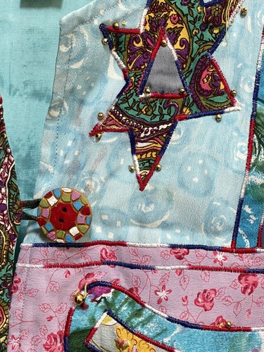 Vintage Women’s Jacket Elephant Flower Beads Patchwork Shirt Blouse Sz XL Kar-ma - Picture 11 of 12
