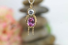 14K Yellow Gold October Birthstone Boy Oval Pendant Crystal Children Kid Charm L