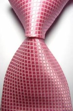 Hot Classic Checks Pink White JACQUARD WOVEN 100 Silk Men's Tie Necktie