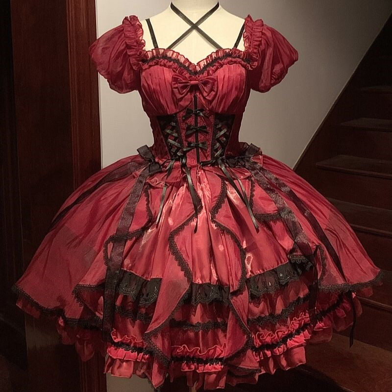 Japanese women sweet Lolita Princess Bow High waisted ribbon dress hot ...